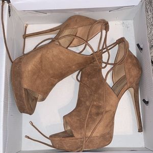 Ankle tie suede heels